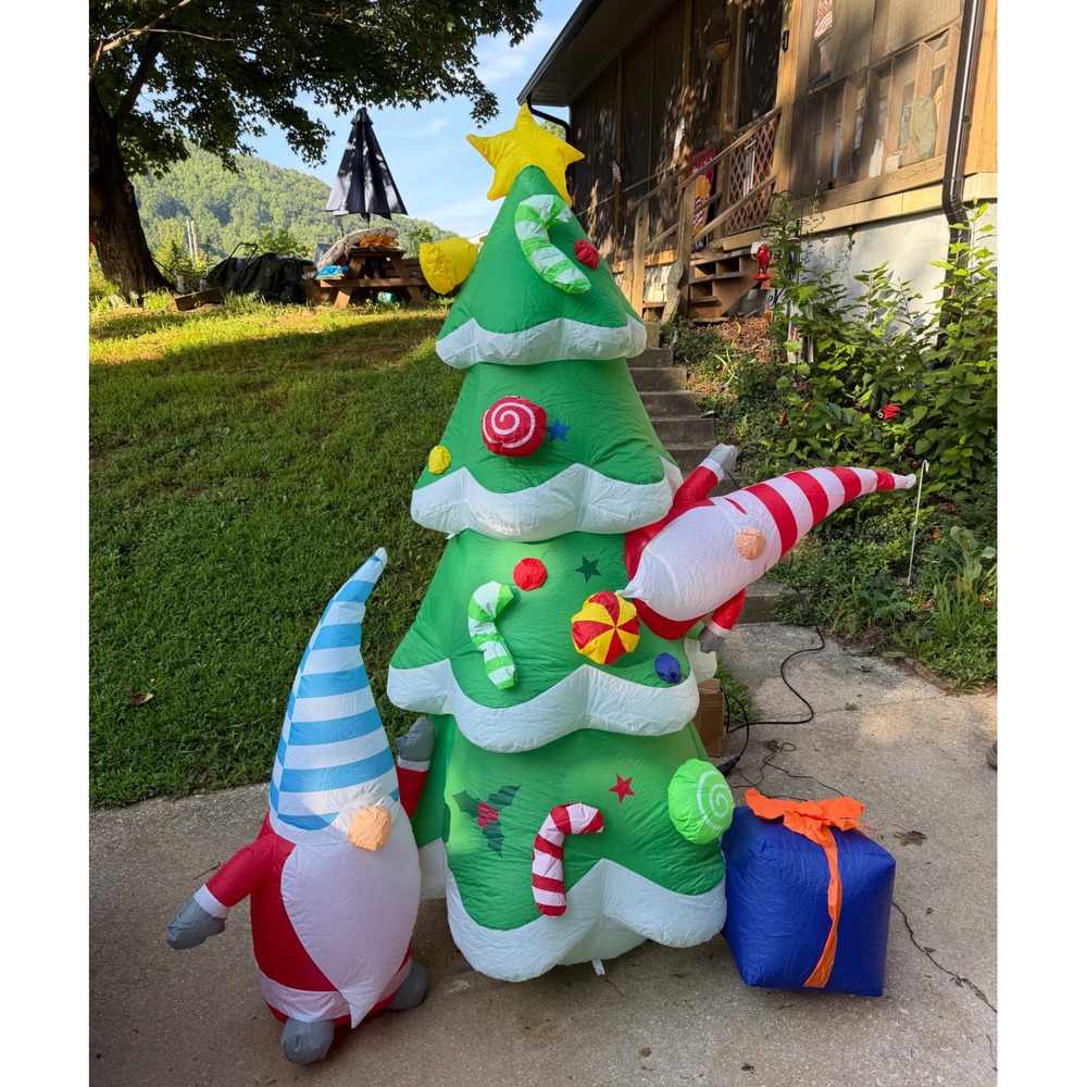 Inflatable Christmas Tree with Gnomes Outdoor Holiday Yard Decoration 7ft